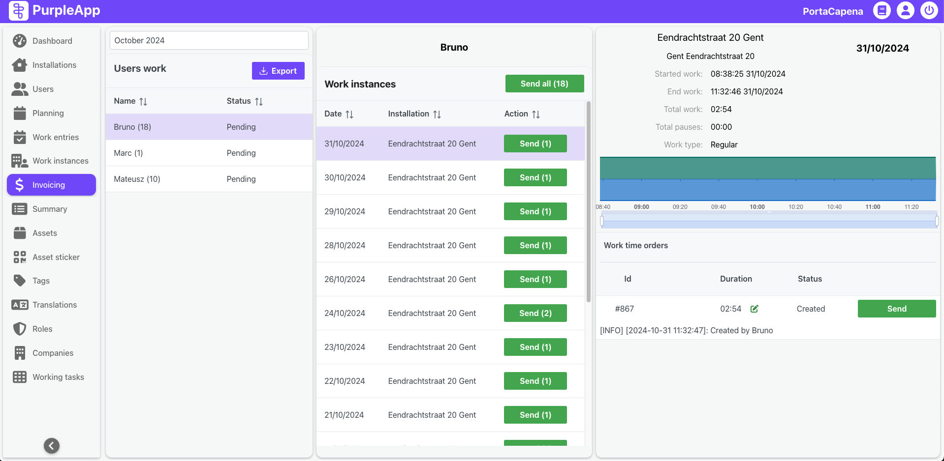 Invoicing screen